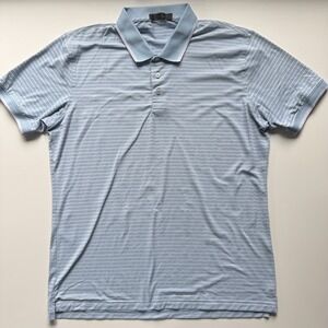 G/FORE Perforated Short Sleeve Striped Polo Shirt Mens Large Blue Golf Technical